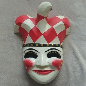 Wooden jester clown mask wall hanging